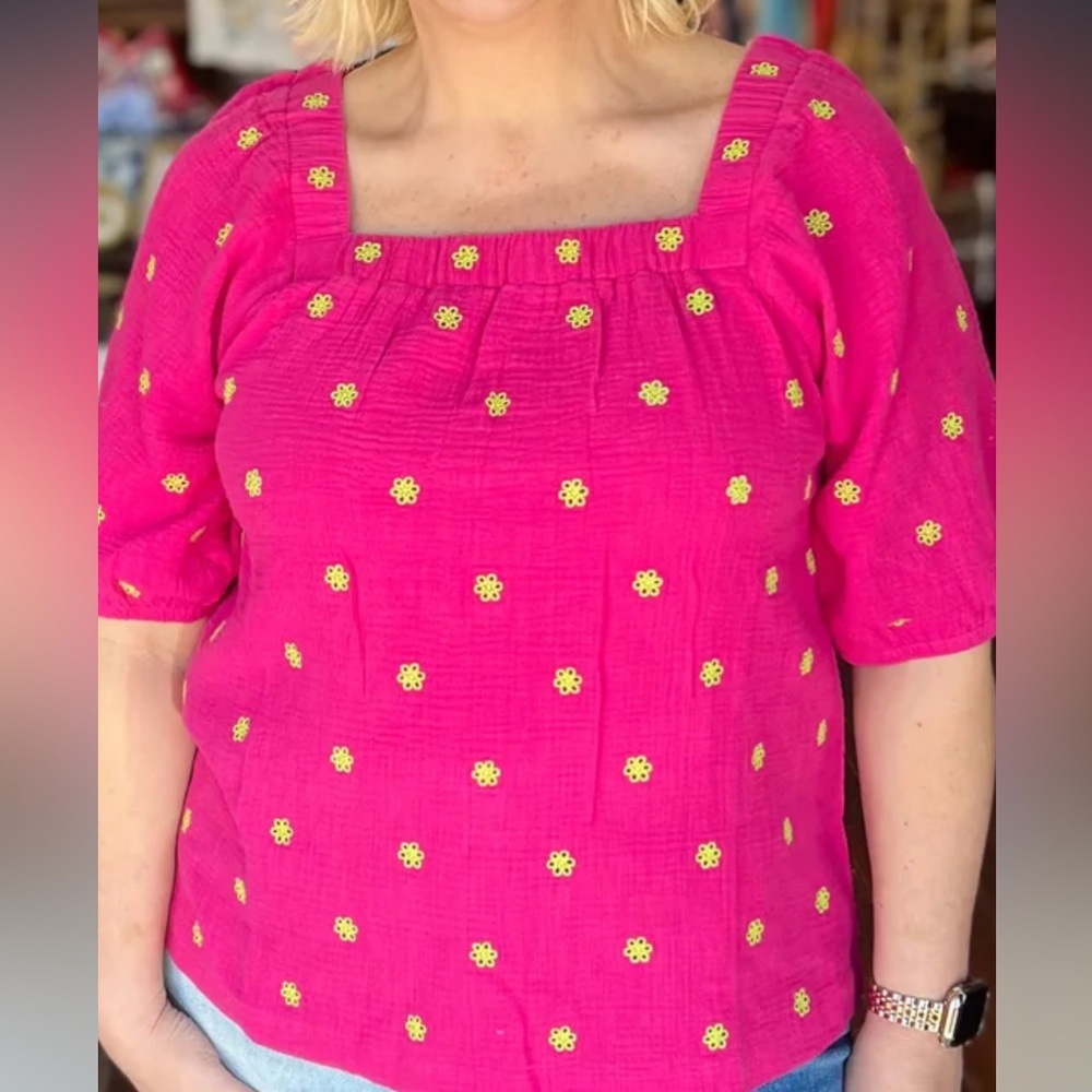Ivy Jane Eyelet Gauge Top-Pink Floral Women's Top